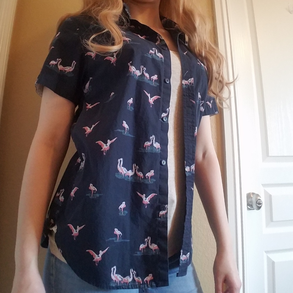 Denim & Flower Slim Fit Flamingo Button-Up Shirt